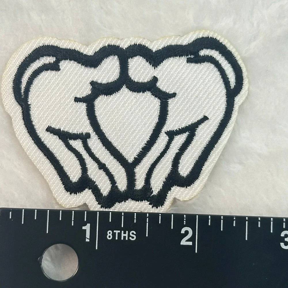 Heart‎ Hands Patch Unisex Small White Black Embroidered Iron On